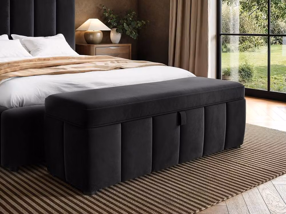 Solace+Co Emilie Ribbed Ottoman Bed in Black Velvet, W/D/H: 180 x 200 x 114 cm – 4