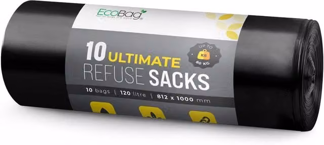 Ecobag Heavy Duty Bin Bags, 10 Pack, Black, 100 l