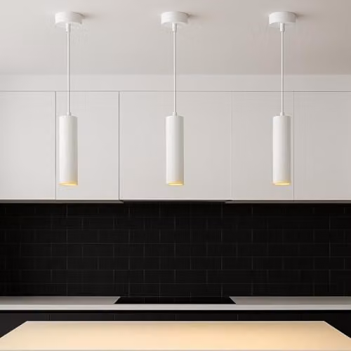 CGC Lighting White Aluminium Cylinder Suspended Ceiling Light with Adjustable GU10 Fitting – 3