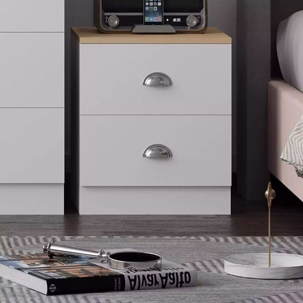 FORGEVIO White 2 Drawer Bedside Table Cabinet with Metal Cup Handles – 3