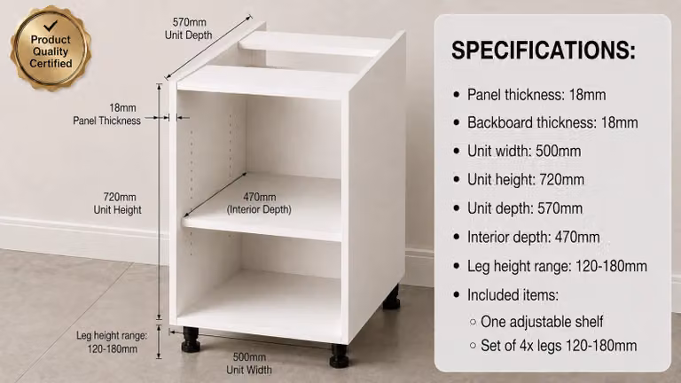Cheap Furniture Warehouse White Matt Minimalist Kitchen Base Unit with Internal Shelves W/D/H: 50 x 57 x 72 cm