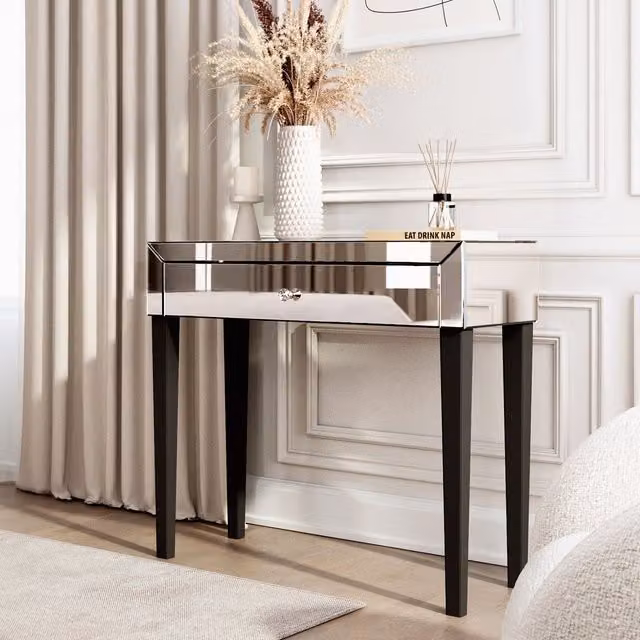 Carme Silver and Black Glamour Dressing Table with Glass Top