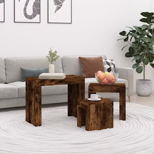 Berkfield Home Nesting Coffee Tables, 3 Piece Set in Smoked Oak Brown Engineered Wood
