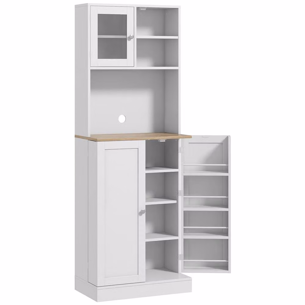 STILVORA Modern White Kitchen Tall Storage Cabinet with Glass Doors and Internal Shelves – 2