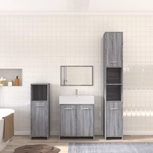 Berkfield Home 4 Piece Modern Grey Bathroom Furniture Set with Vanity Unit and Wall Mounted Storage