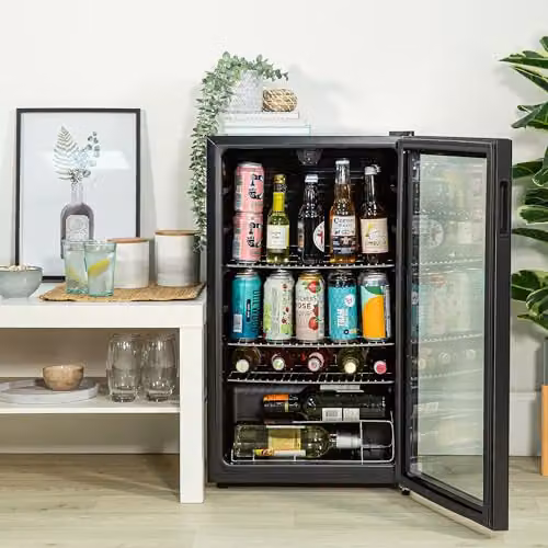 Kuhla 93 Litre Under Counter Glass Door Drinks Cooler in Black with LED Interior Light – 5