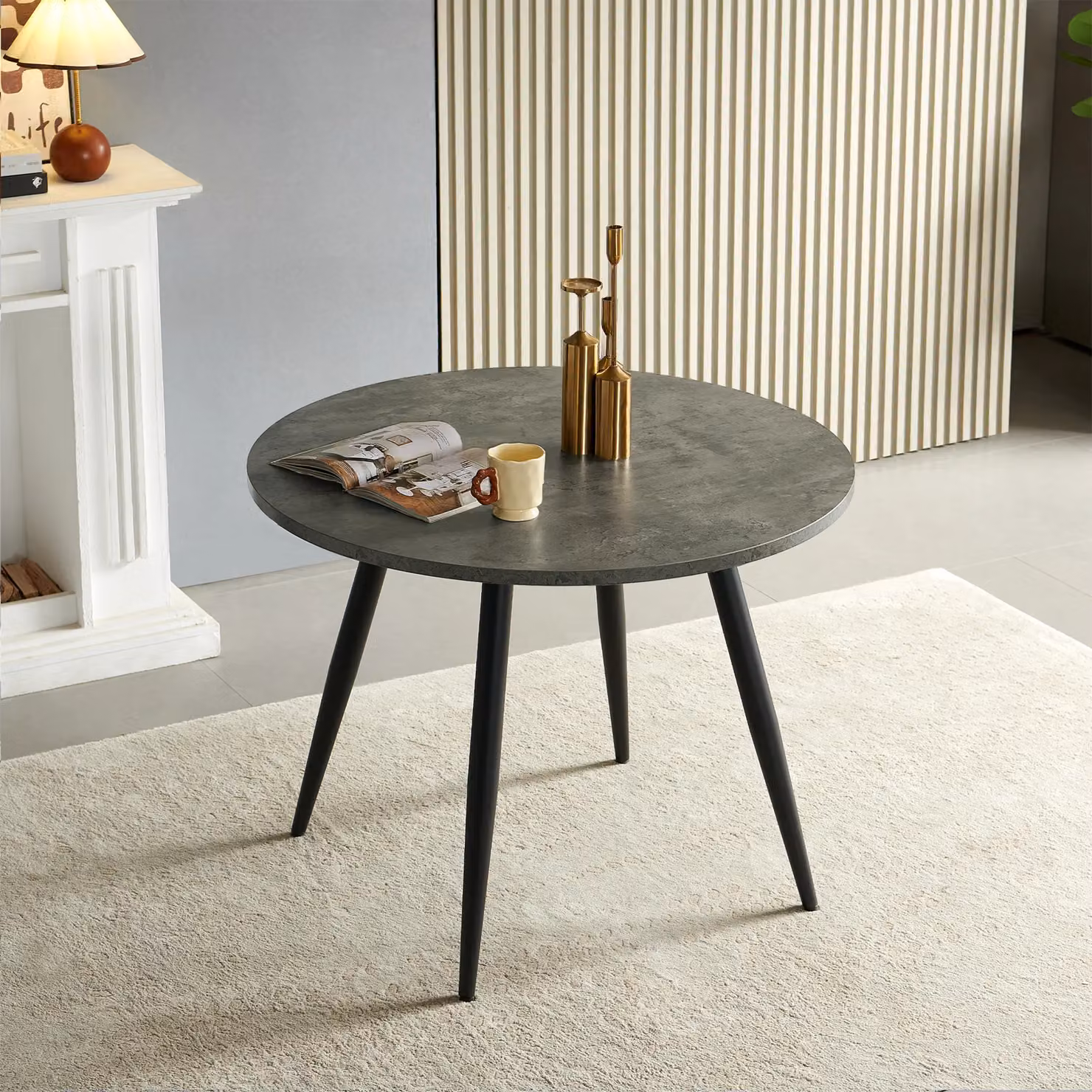 SONARA Round Dining Table with Rustic Wood Top and Grey Metal Legs, Diameter: 100 cm, Height: 75 cm – 2