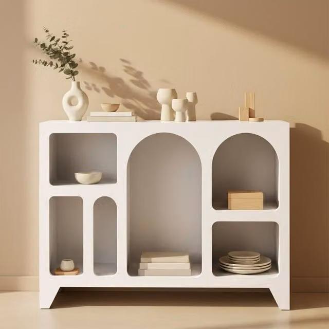 OHS Modern Arched Sideboard Display Unit and Buffet Cabinet in White Matt Finish