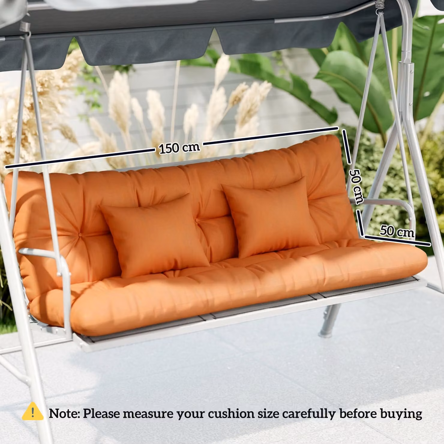 Outsunny Orange Water Repellent Outdoor Seat and Back Cushion Set with 2 Pillows for 3-Seater Chairs – 3