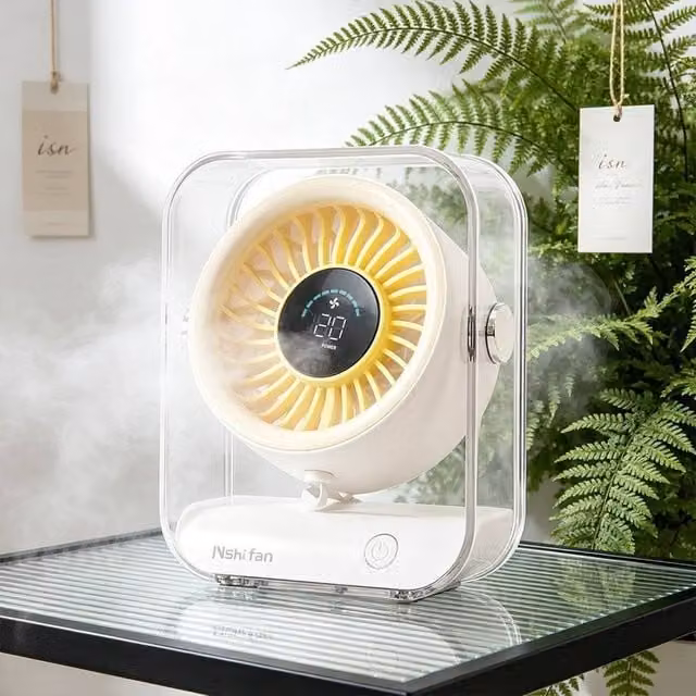 Quipulse Rechargeable Portable Desktop Cooling Fan with Digital Display in Yellow