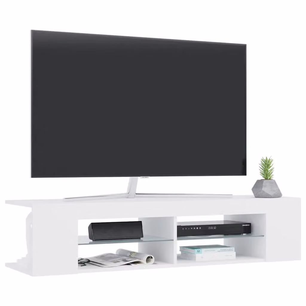 Berkfield Home Modern Glossy White TV Cabinet with LED Lights W/D/H: 135 x 39 x 30 cm – 2