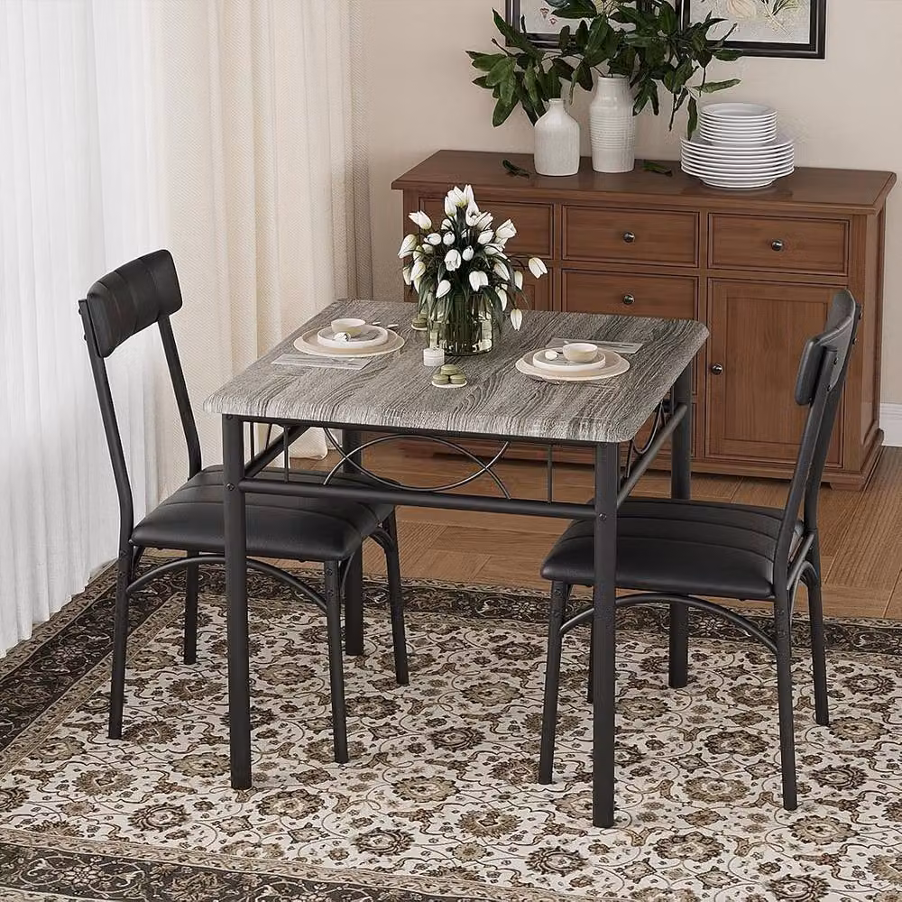 London Boutique 3-Piece Grey Rectangular Dining Table and 2 Chairs Set – 3