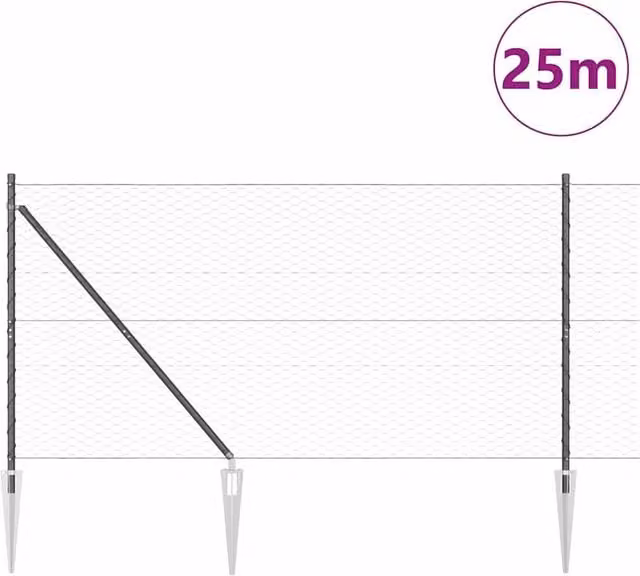 Berkfield Home Grey Steel Hexagon In-Ground Fence, H: 140 cm, W: 25 m – 1