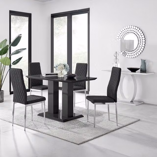 FurnitureboxUK Imperia 4 Modern Black High Gloss Rectangular Dining Table and 4 Milan Chairs Set