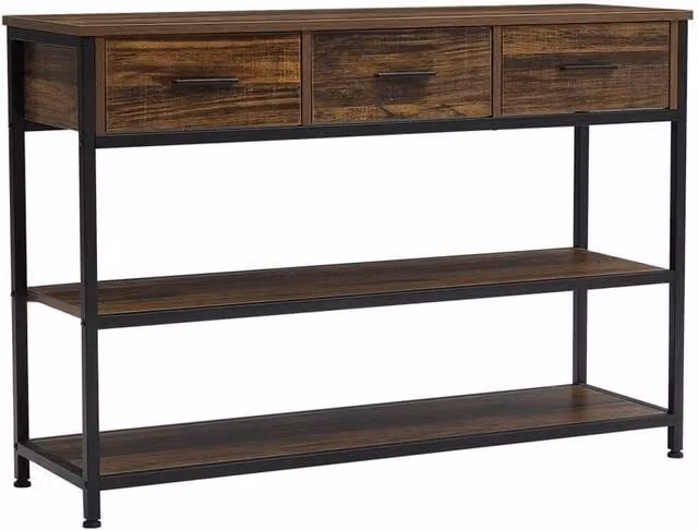 SPETLEK Industrial Hallway Entryway Console Table with Drawers and Shelves in Brown