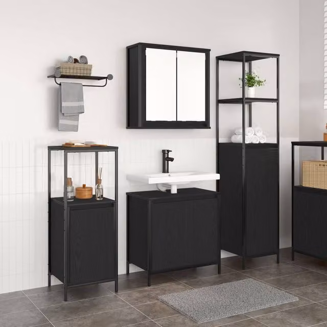 Berkfield Home 3 Piece Modern Bathroom Furniture Set in Black Oak – 1