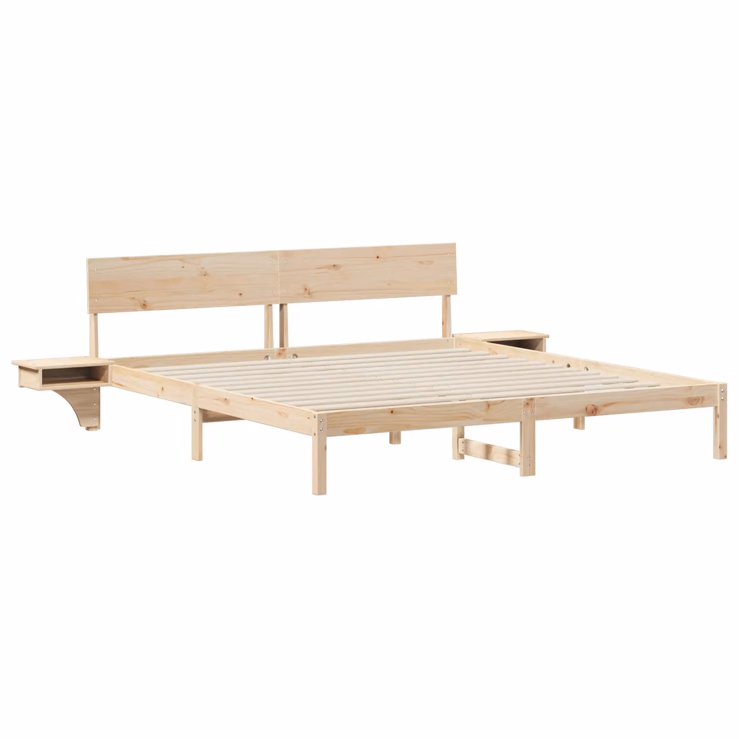 Berkfield Home Modern Solid Pine Wood Bed Frame with Headboard and Side Compartments, Brown, 200 x 200 cm – 2