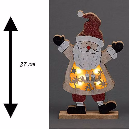 Shatchi LED Wooden Santa Christmas Tabletop Ornament, Multicolour, Height: 27 cm – 3
