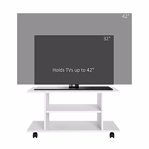 HOMCOM Modern White TV Cabinet Stand with Storage Shelves – 7