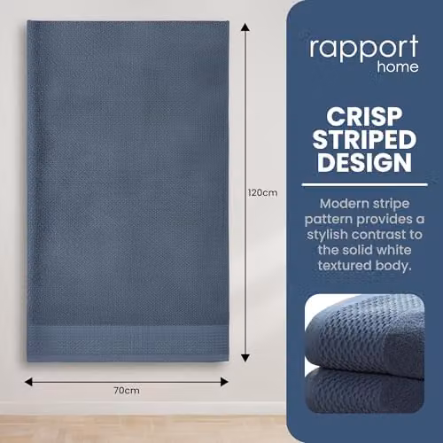 Rapport Home Eden Weave 2-Pack Cotton Bath Towels in Blue, W: 70 cm, D: 120 cm – 2