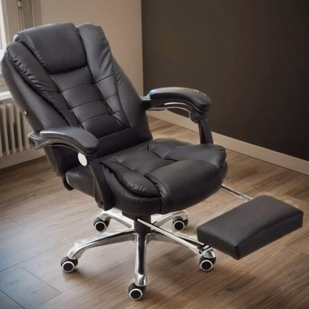 PAWNORA Black Synthetic Leather 8-Point Massage Executive Office Chair with Headrest and Armrests – 4