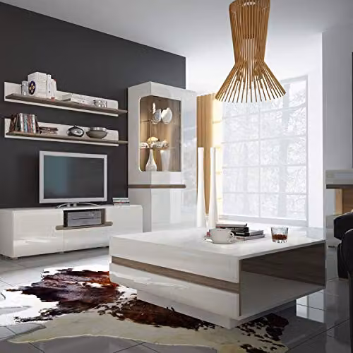 Furniture To Go Chelsea Small Coffee Table in White High Gloss and Oak W/D/H: 75 x 39 x 75 cm – 3