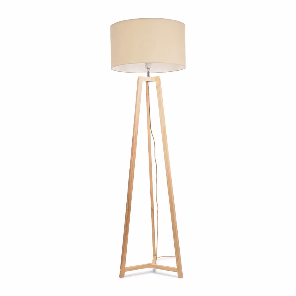 ValueLights Lottie Natural Wood Tripod Floor Lamp with Blue Fabric Drum Shade and LED Bulb, H 148 cm x W 45 cm – 2