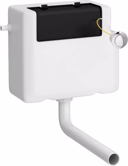 Balterley Concealed Dual Flush Water Saving Cistern with Round Flush Plate, Chrome and White, W: 34.0 cm, H: 29.6 cm, D: 14.2 cm