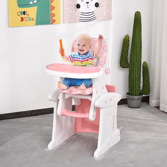 HOMCOM 2-in-1 Convertible Baby High Chair and Booster Seat, Pink