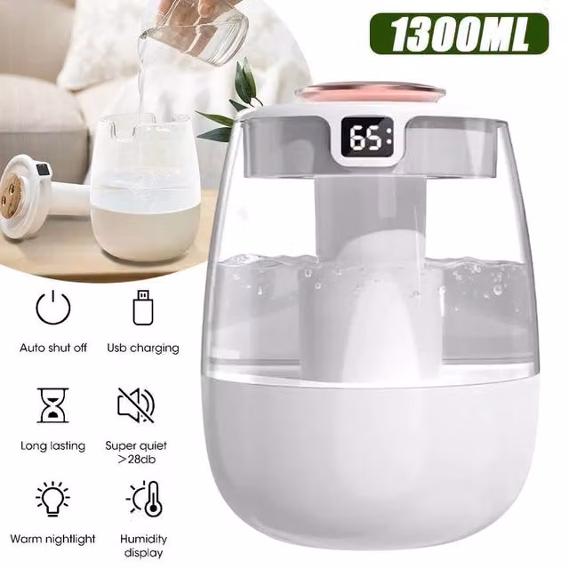 PAWNORA 1300ml Ultrasonic Mister Humidifier with Night Light, White