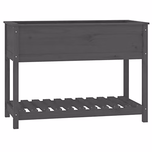 vidaXL Grey Pine Wood Planter with Shelf W/D/H: 111.5 x 54 x 81 cm
