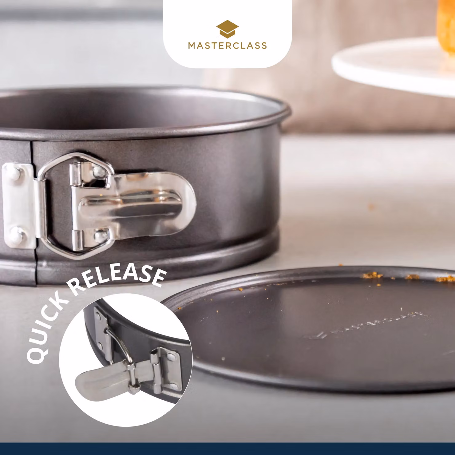 MasterClass Non-Stick Loose Base Springform Round Cake Pan, Grey, Diameter: 18 cm – 5