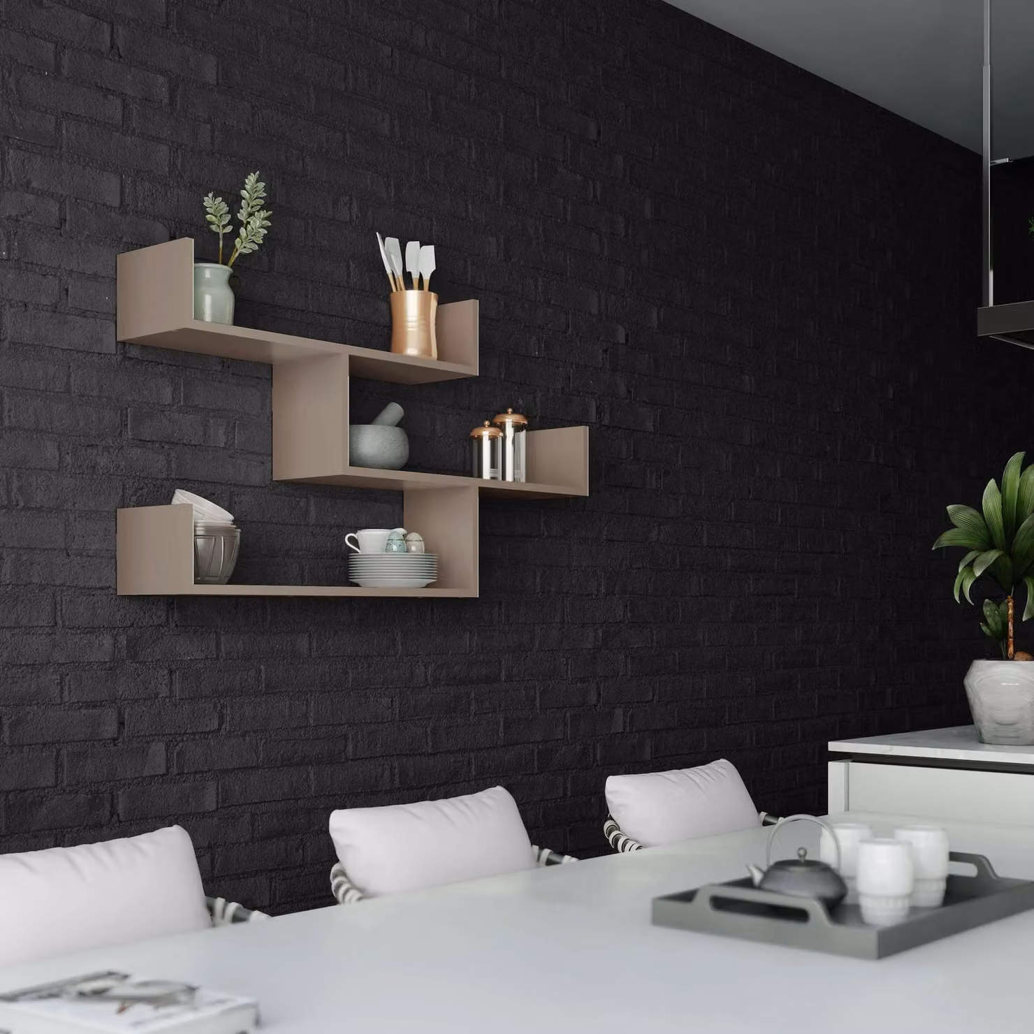 Decortie Tibet Wall-Mounted Modern Bookcase Display Unit in Grey, Width: 120 cm – 3