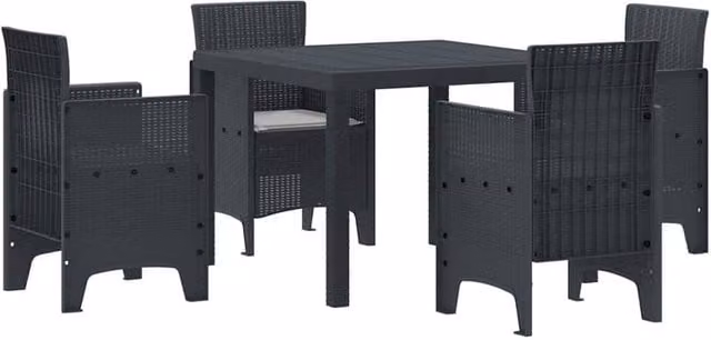 Berkfield Home 5 Piece Anthracite Poly Rattan Garden Dining Set with Cushions – 1