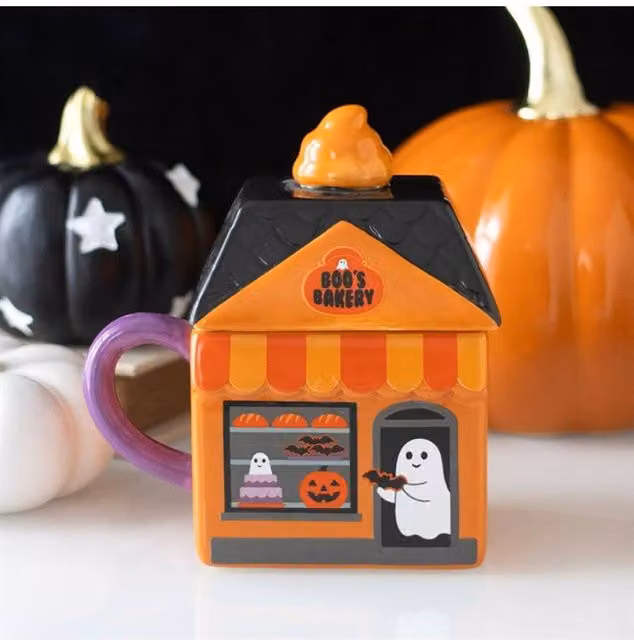 KDMD Boos Bakery Ghost Lidded Ceramic Mug, 350ml, Orange