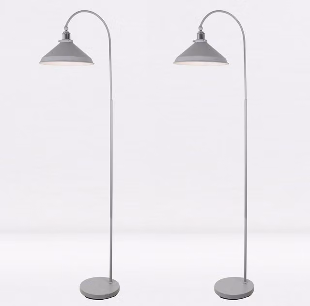 First Choice Lighting Maxwell Set of 2 Adjustable Floor Reading Lamps in Flint Grey with Polished Chrome Metal Detail