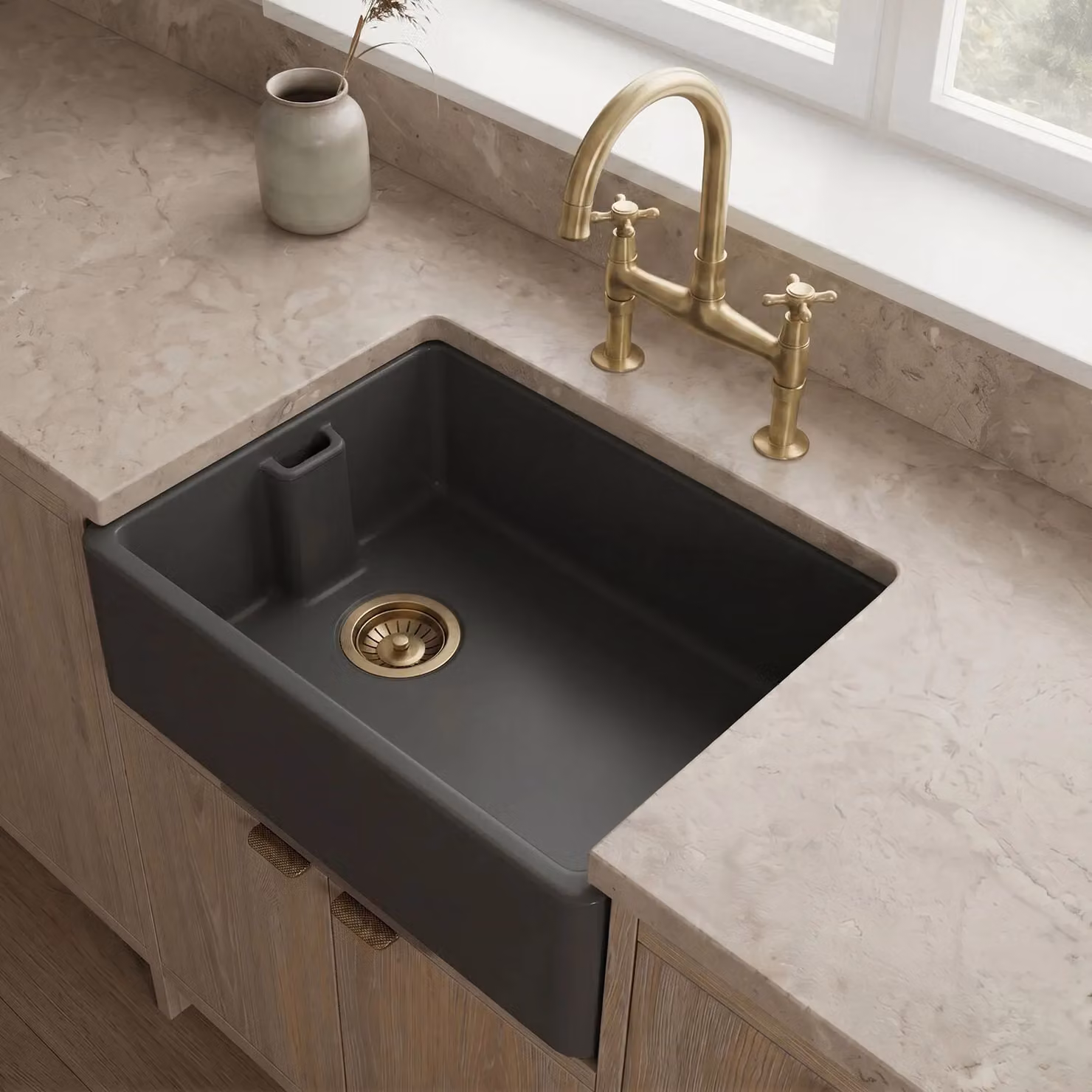 Balterley Ceramic 1 Bowl Belfast Kitchen Sink in Dark Grey W: 59.5 cm, D: 45.5 cm, H: 25.4 cm – 5
