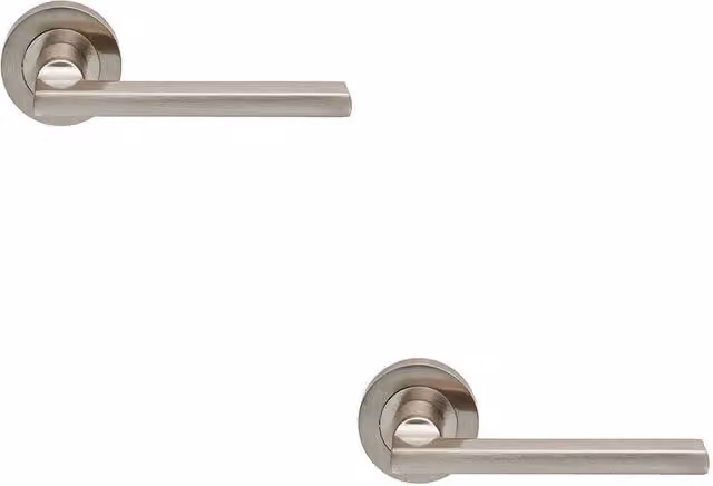 Loops 2x Pair Straight Plinth Mounted Handles on Round Rose in Satin Nickel Silver