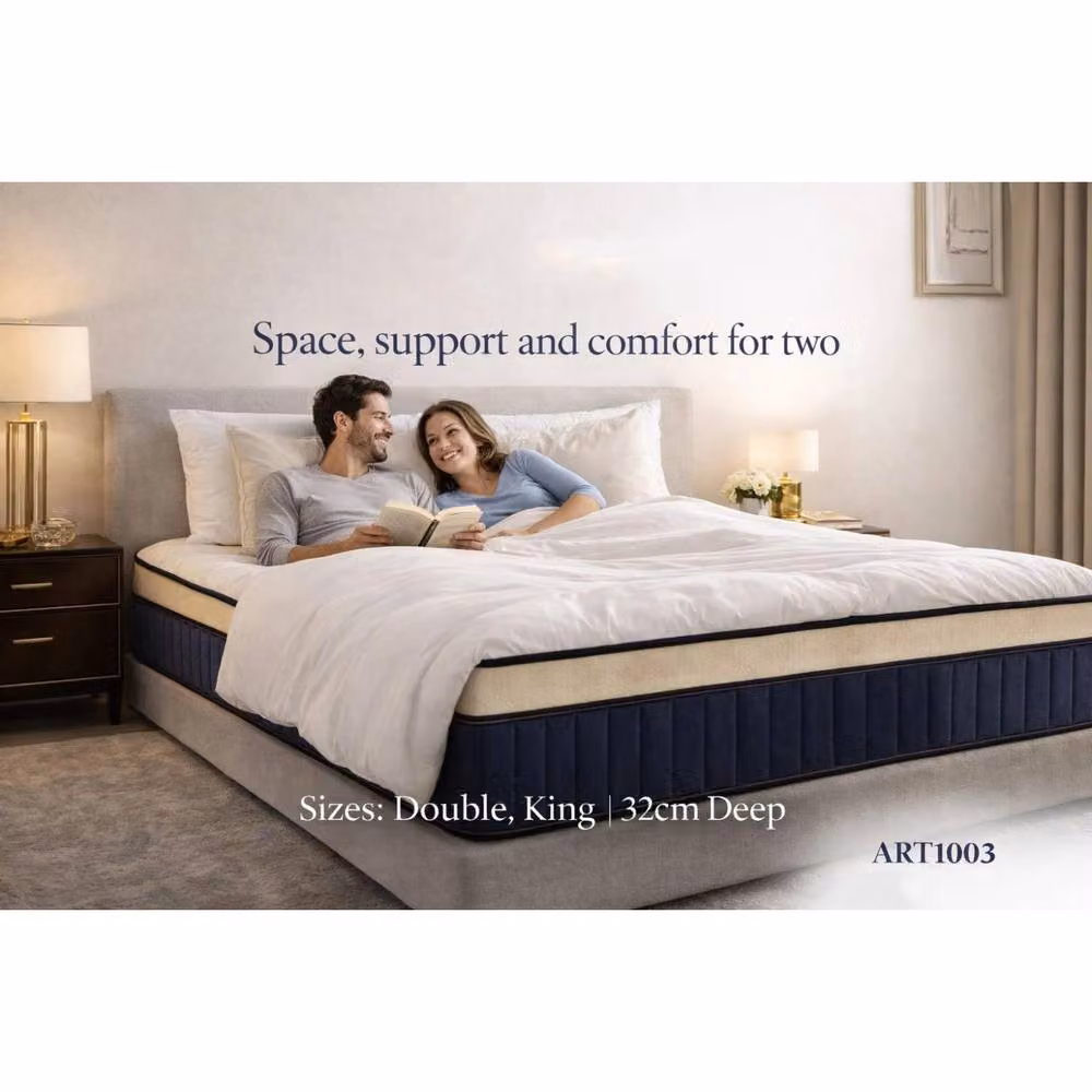 Artesa Soul Medium-Firm Euro Top King Size Mattress in White, W: 150 cm, L: 200 cm, H: 32 cm – 2