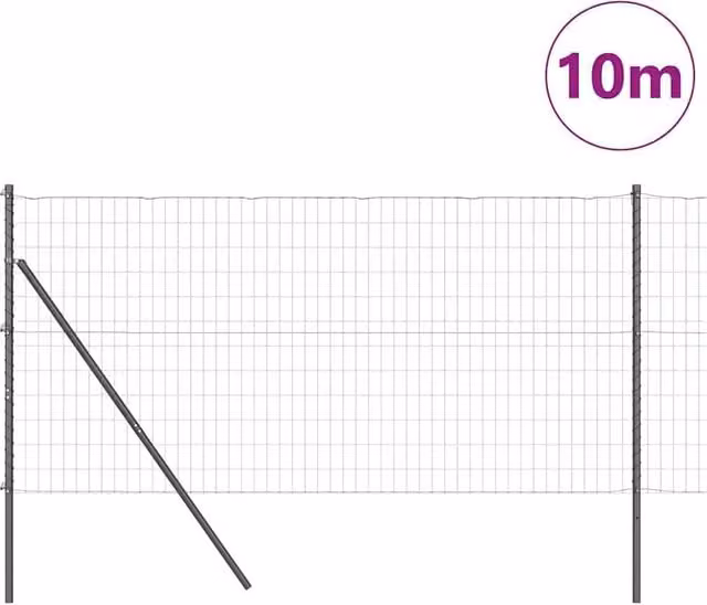 Berkfield Home Modern Euro Fence with 7 Posts, Galvanised Steel, Grey, W: 10 m, H: 1 m