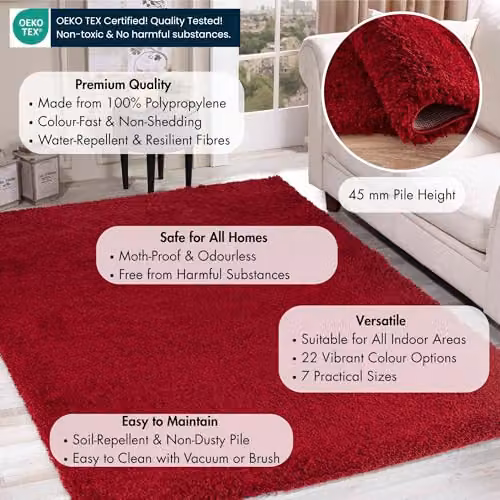 Serdim Rugs Red Plain Modern Machine Woven Living Room Area Rug, W/D/H: 110 x 60 x 1 cm – 3