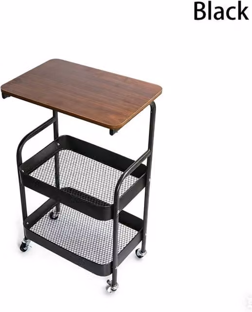 EONLION Black 3 Tier Rolling Metal Storage Trolley with Table Top, W/D/H: 30 x 43 x 73 cm