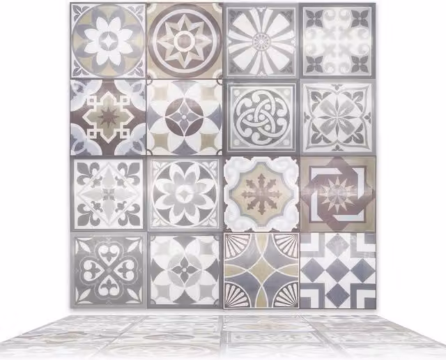 Walplus 3D Glossy Resin Tile Stickers in Grey, Square Geometric Design, 32 Pack, W/D/H: 15.4 x 15.4 x 15.4 cm