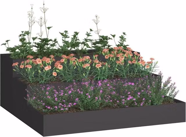 Berkfield Home 3-Tier Modern Garden Planter, Black Steel, W/D/H: 90 x 90 x 35 cm – 1