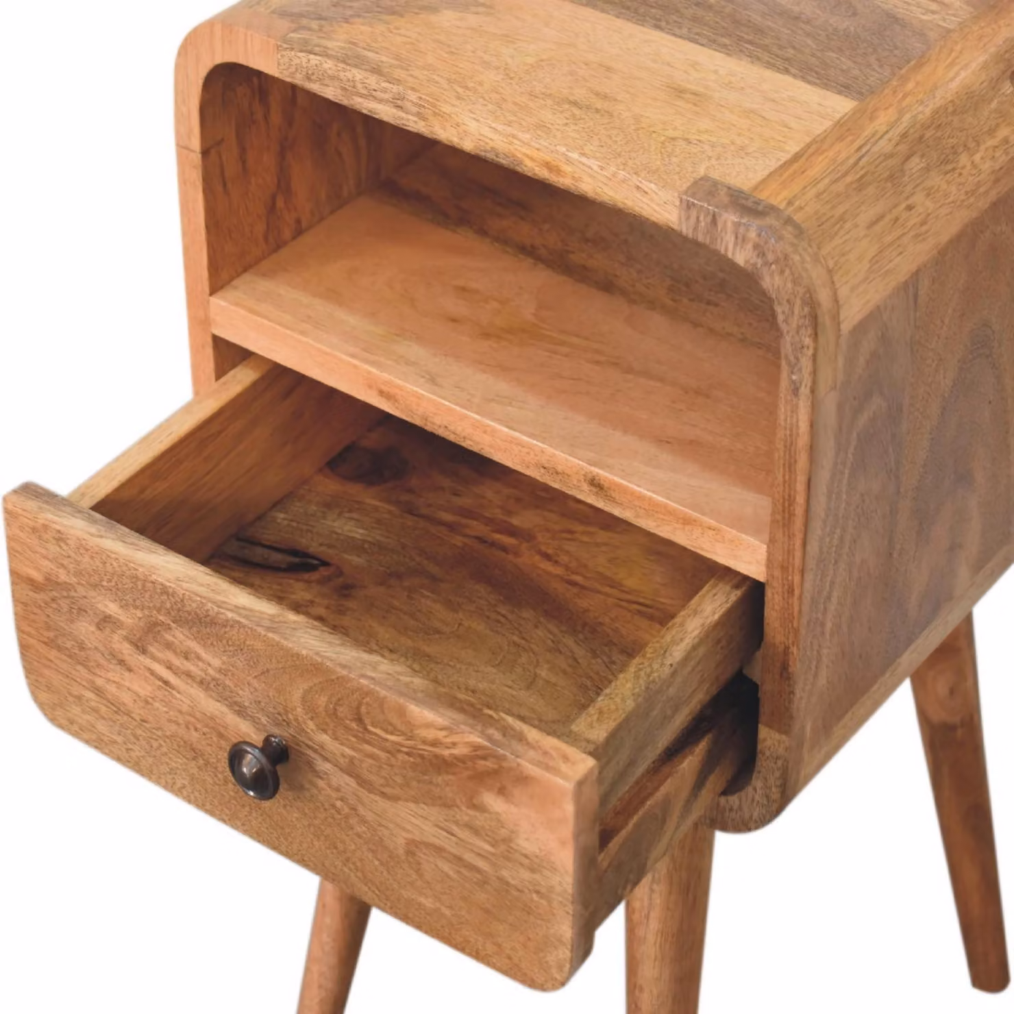 Aosom UK Handcrafted Solid Mango Wood Mini Bedside Table with Drawer and Open Shelf, Brown, W/D/H: 30 x 30 x 55 cm – 3