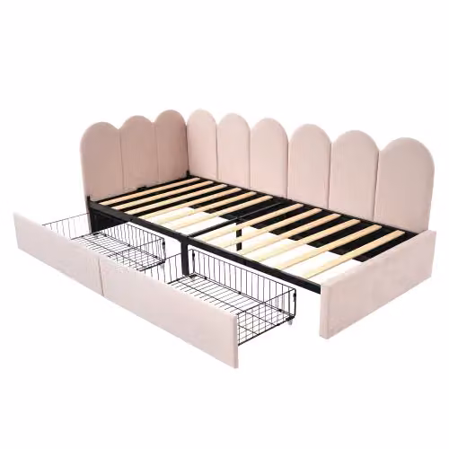 Matteo Pink Velvet Upholstered Single Daybed with 2 Storage Drawers for 90x190cm Mattress – 2