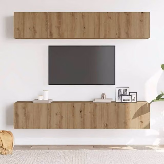 Berkfield Home Artisan Oak Wall Mounted TV Cabinets, 4 Piece Set in Brown