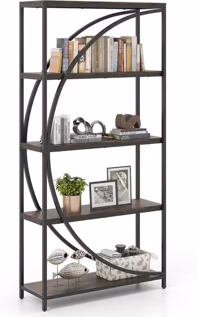 COSTWAY Classic Freestanding Tall Metal Display Shelf in Brown