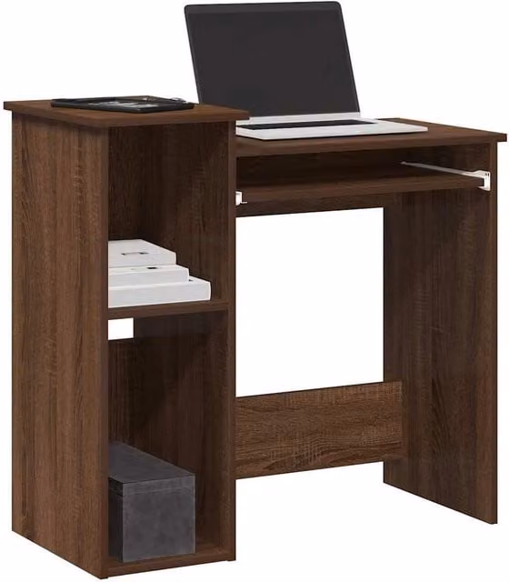 Berkfield Home Modern Computer Desk in Brown Oak with Shelves, W/D/H: 84 x 40 x 78 cm
