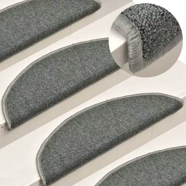 Berkfield Home Self-Adhesive Carpet Stair Treads, 15 Pieces, Dark Green, W: 56 cm, D: 17 cm, H: 3 cm